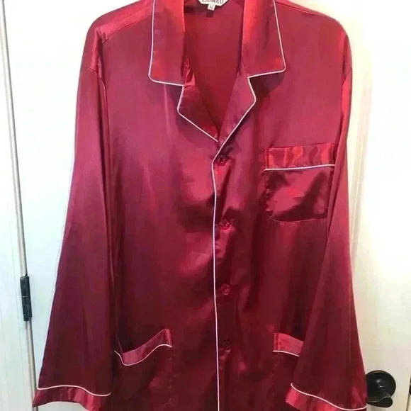 Lonxu Women’s XL Silky Satin Wine Pajama Set Button Front L/S - Picture 8 of 9